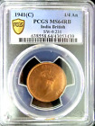 PCGS MS64RB Gold Shield-India/British 1941(C) GeorgeVI 1/4 Anna Choice BU Scarce