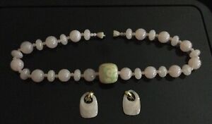 Rose Quartz Beaded Natural Necklace Strand 17.5” W Matching Earrings - Free Ship