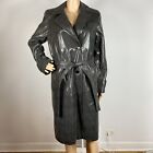 90s Snakeskin Faux Leather Belted Trench Coat Zip-in Warm Liner Sz 6 Rain Jacket