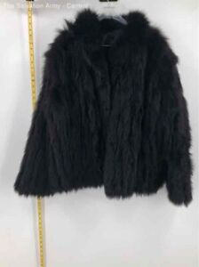 Damselle Womens Black Fox Fur Long Sleeve Collared Open Front Coat Size 3XL