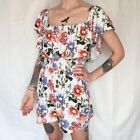 Floral Ruffle Bust Square Neck Off Shoulder Shorts Romper Jumpsuit Small