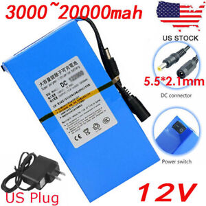 Rechargeable Li Battery 12V DC Portable Battery Pack with US Plug Charger Switch
