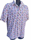 Caribbean Hawaiian Shirt Men's L White Tropical Parrot Print Short Sleeve Button