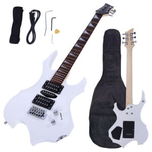 New Flame Type Electric Guitar White +Gigbag +Strap +Cord +Pick +Tremolo Bar