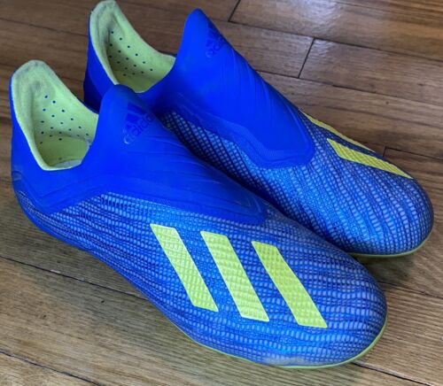 adidas X 18+ FG Soccer Cleats (Blue/Solar Yellow) Size 3.5 NO INSOLES