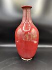 Gloss Red Tan Handthrown Pottery Vase signed R Clask 10.5 Inches