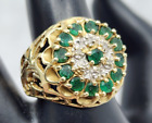 10k Yellow Gold 1.43 Emerald & Diamond Cluster Ring Size 8