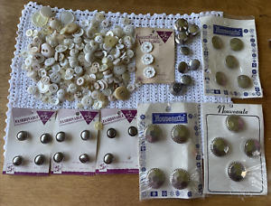 Vintage Lot of Sewing Buttons Mixed Materials Mostly White, Ivory and Silver