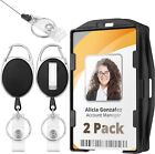 ID Badge Holder w/Retractable Reel Clip (Black, 2 Pack) Heavy Duty Name Card Ree