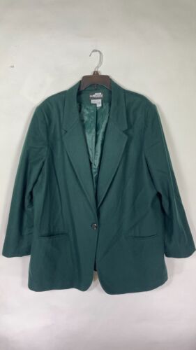 Vintage Sag Harbor Women’s Black Blazer 1 Button Jacket Green Size 22W Wool.