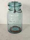 Vintage Aqua Blue Ball Ideal Jar with Wire Bail, Antique Canning Jar 7 1/2