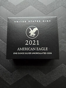 2021 W American Silver Eagle Uncirculated Type 2 (21EGN) US Mint Box & C.O.A.
