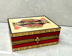 Vintage Playing Card Box King of Hearts Metal Card Holder Queen of Spades