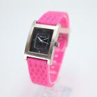 Womens Electro Vestal Watch Rectangle Black Dial Pink Silicone Band New Battery