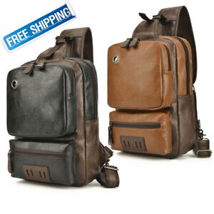 Sling Bag Men's Leather Chest Shoulder Bag Backpack Large Capacity Crossbody Bag