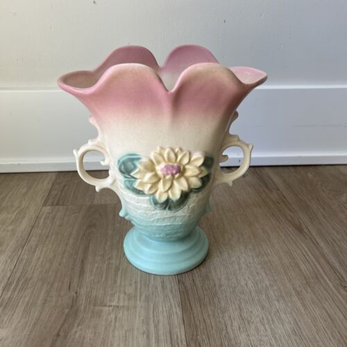 New ListingHull Art Vase Water Lily Flower Double Handled Matte Finish VTG USA 9