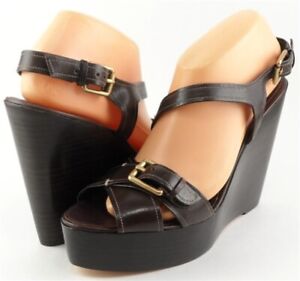 $225 BCBG MAX AZRIA FRONDA Mahogany Leather Designer Wedges Sandals 9 EUR 39