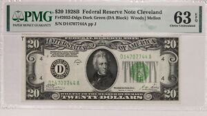 New Listing1928B PMG 63EPQ $20 Federal Reserve Note Cleveland FR#2052-Ddgs  Item#P17881