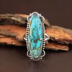 925 Silver Natural Turquoise Oval Ring Women New Rings Cabochon Gemstone Jewelry