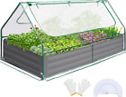 Raised Garden Bed with Cover Outdoor Galvanized Metal Planter Box Kit, W/ 2 Larg