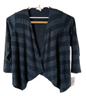 Tanjay Woman's Sweater 1X Blue Metallic Striped Long Sleeve Open Front Cardigan