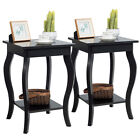 Set of 2 Accent Side Table Sofa End Table Nightstand Coffee Table w/ Shelf Black