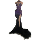 Purple Crystal Sexy Long Mermaid Dress  Party  High Slit  Trailing Dress Costume