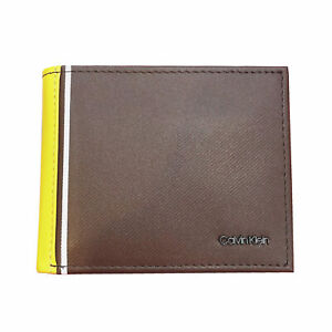CK Calvin Klein Men's Bifold Coin Pocket Leather Wallet Brown