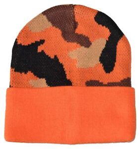 Nayt Men's Camouflage Knitted Beanie Hat Orange Camo