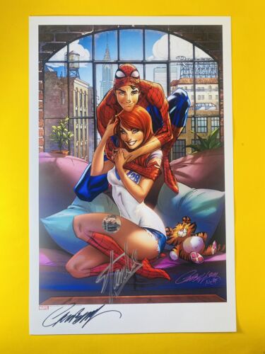 New ListingSIGNED x2 STAN LEE CAMPBELL A3 PRINT Spider-Man MARY JANE MARVEL coa slc-39241