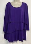 Susan Graver XL Tunic Top Purple Tiered 3/4 Sleeve Stretch Blouse