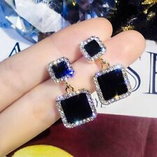 Geometric Black Crystal Rhinestone Square Earrings Drop Dangle Women Jewelry New