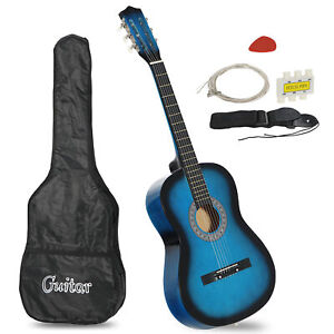 38'' Acoustic Guitar With Guitar Case, Strap, Tuner and Pick for Beginners Blue