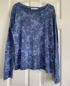 Fresh Produce Long Sleeve Top Womens Size XXL Blue Floral Scoop Neck Pullover