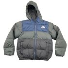 North Face Boy’s 550 Reversible Goose down Jacket Small 7/8 Blue/grey/black