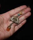 Original Antique Ching Chinese Silver Charm / Pendant with Gilt Finial