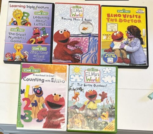 Sesame Street Movies Lot of 5 DVD triple Feature Elmo Doctor Letters Counting