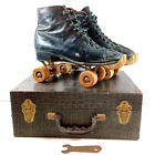 Vintage Gil Ash Chicago Roller Skates USA Plate Size 7 Wood Wheels + Case