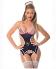 Escante First Mate Bustier Red White & Blue Garter lingerie Set W/Hose-One Size