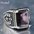 MENDEL Mens Purple Amethyst Stone Ring Stainless Steel Size 7 8 9 10 11 12 13-15