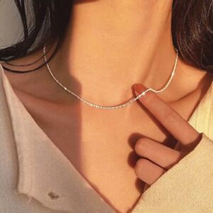 Fashion 925 Silver Choker Chain Clavicle Necklace Women Men Jewelry Lucky Gift