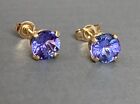 Natural  AAA Tanzanite Earrings Solid 14kt Yellow Gold