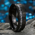 8mm Black Meteorite Tungsten Ring Sliver Line Mens Wedding Band ATOP Jewelry