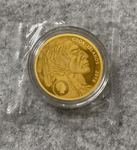 2018 COOK ISLANDS BUFFALO 200 MG .9999 GOLD $5 COIN INDIAN HEAD BISON