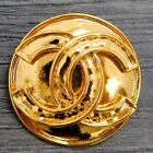 CHANEL Gold Plated CC Logos Round Vintage Pin Brooch #522c Rise-on