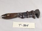 384) Vintage Antique Adjustable 6.5” Pipe Wrench Coes Worcester MA Wooden Handle