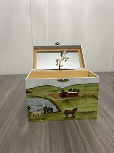 Enchantmints Hideaway Horse Ranch Jewelry Music Box W/ drawers Tested Works