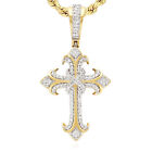 0.42CT TW. Natural Diamond Religious Cross Pendant 10K Yellow Gold 0.75