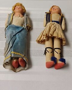 9” Vintage 1930’s-40’s Finland Pair Of Dolls Compo & Cloth Body