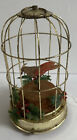 Vintage Bird Cage Feathered Music Box Automaton Schmid Bros Christmas Red Holly